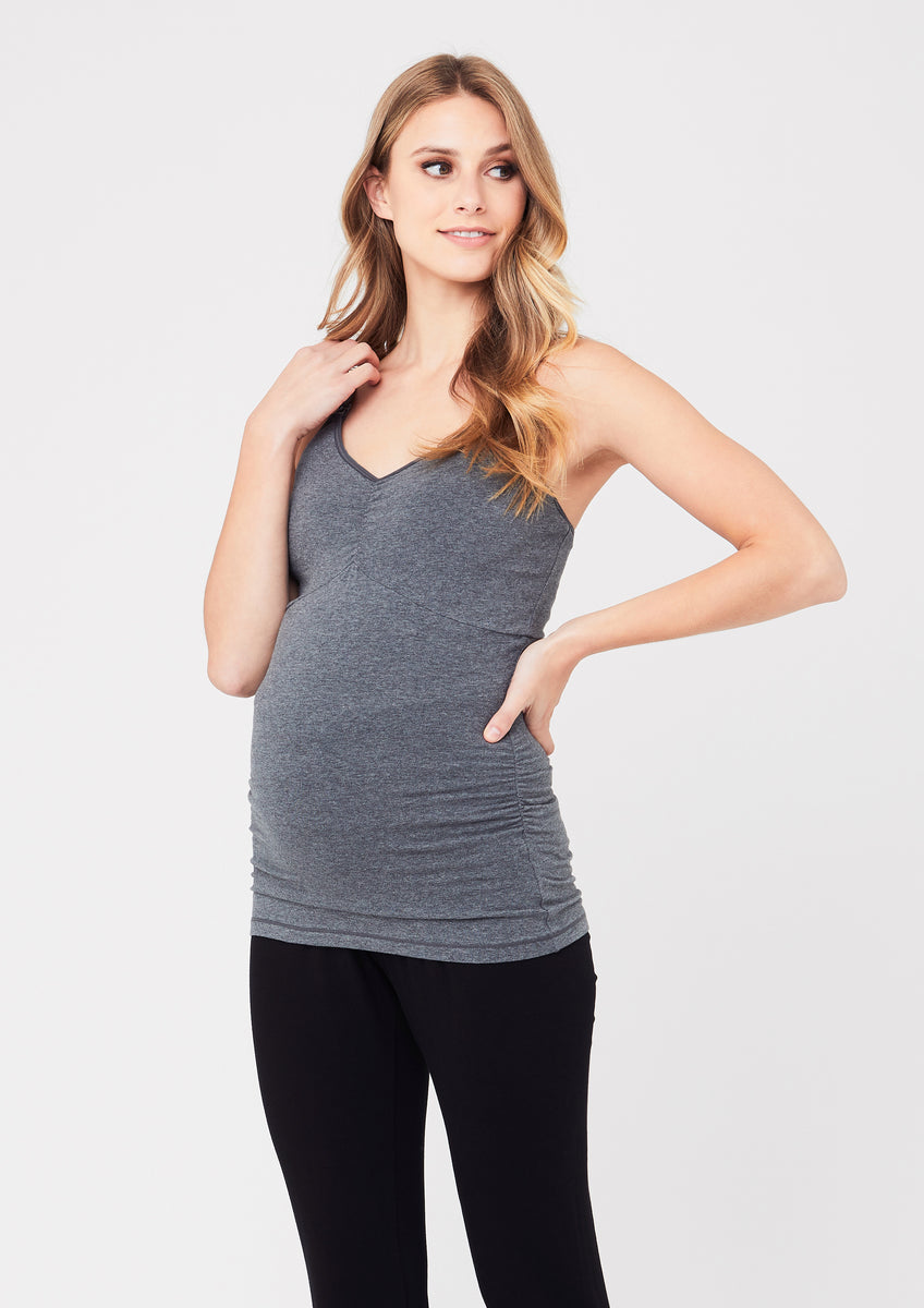 Jessica Simpson Maternity Lace-Trim Nursing Tank Top in Gray