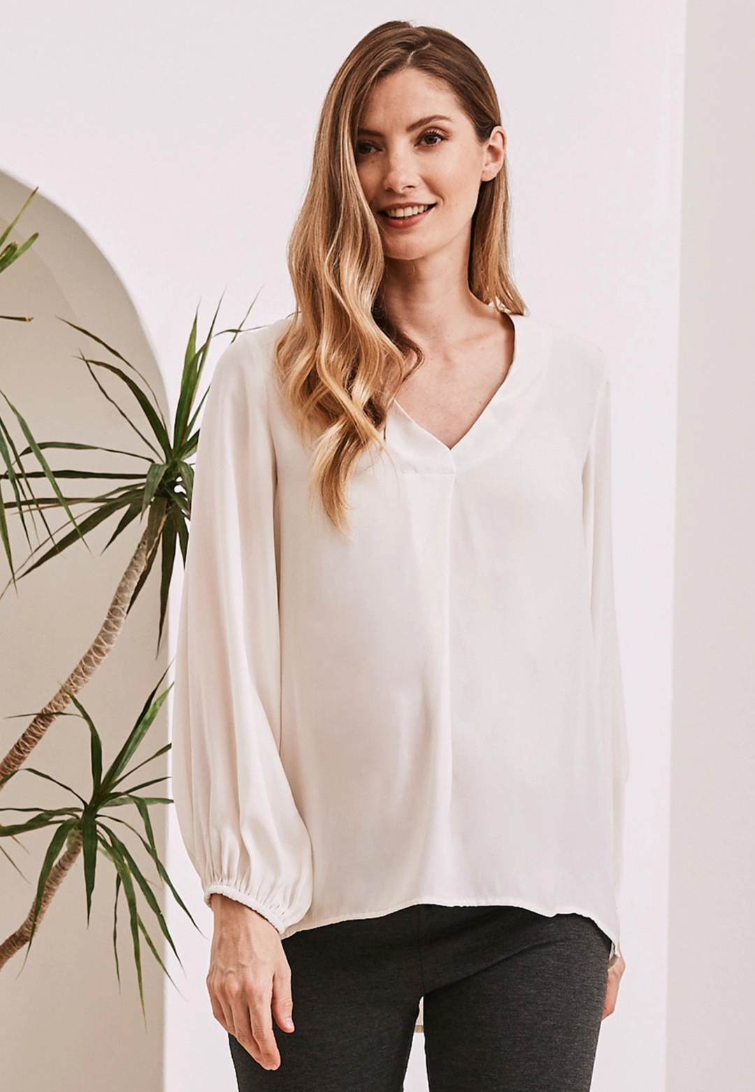 Louise V Neck Maternity Work Blouse - Off White