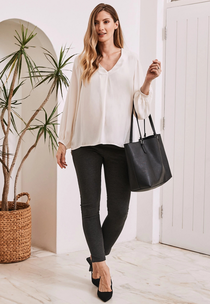 Louise V Neck Maternity Work Blouse - Off White