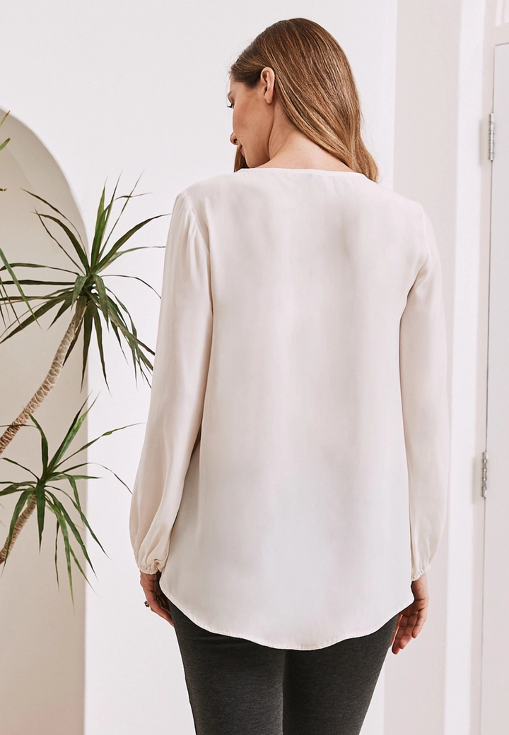 Louise V Neck Maternity Work Blouse - Off White