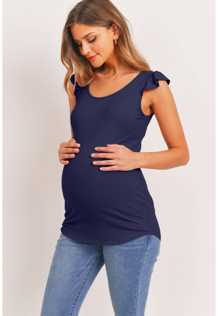 Ruffle Sleeve Ribbed Maternity Top