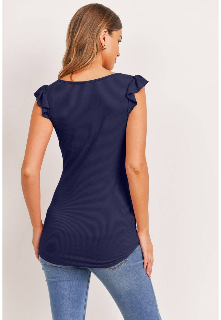 Ruffle Sleeve Ribbed Maternity Top