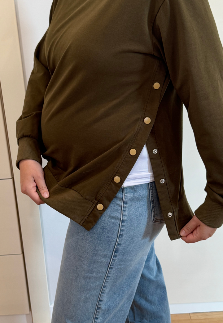Sienna Maternity and Nursing Crewneck Sweatshirt -Adjustable Side Buttons