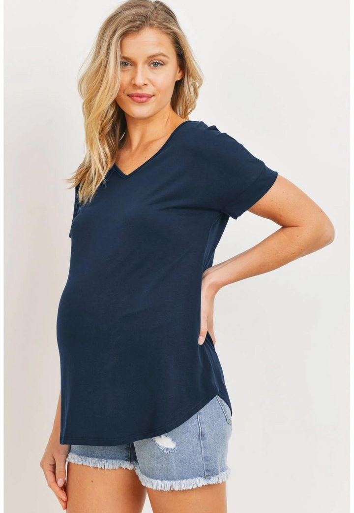 Open Back V-Neck Maternity Basic T-Shirt