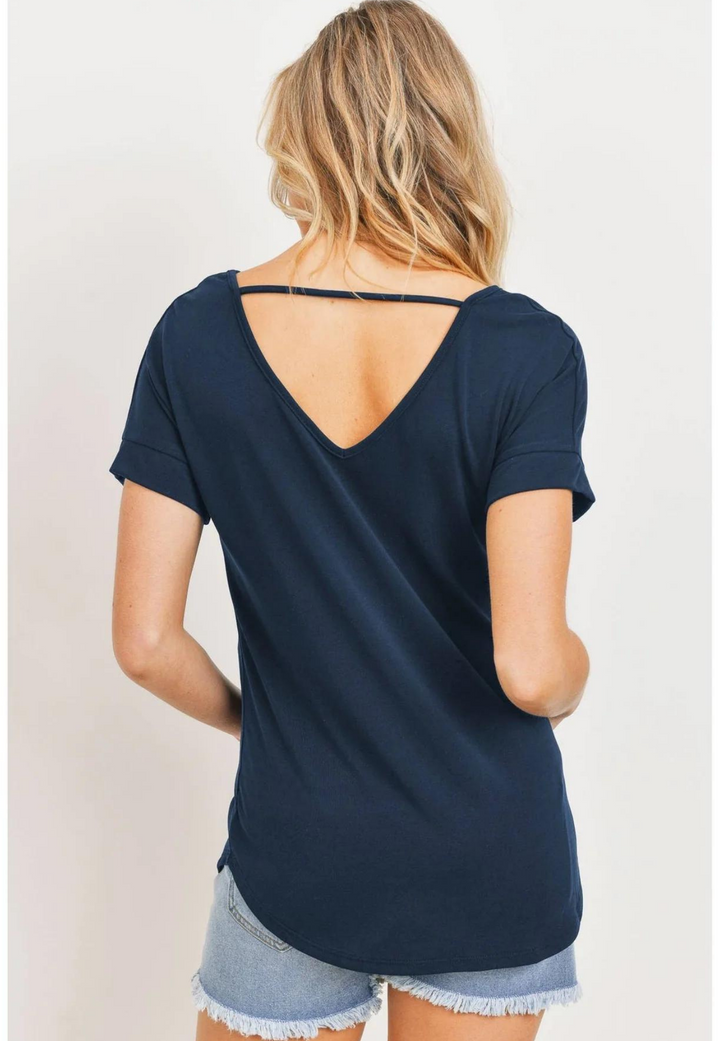 Open Back V-Neck Maternity Basic T-Shirt