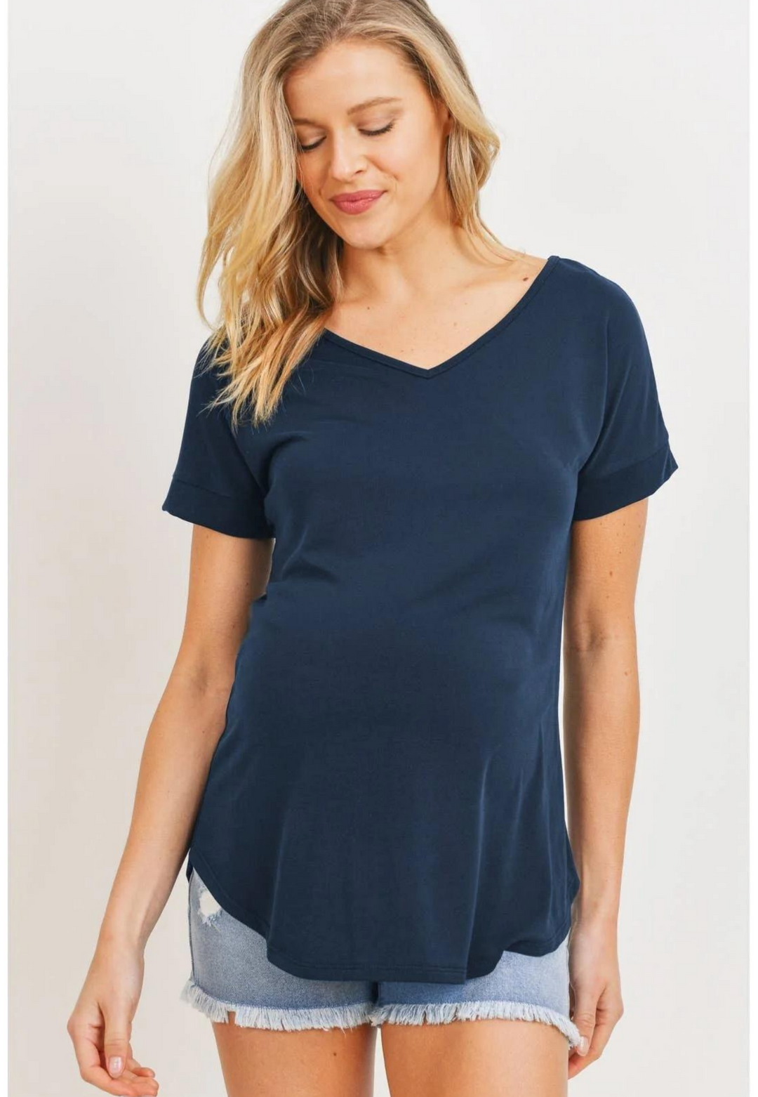 Open Back V-Neck Maternity Basic T-Shirt