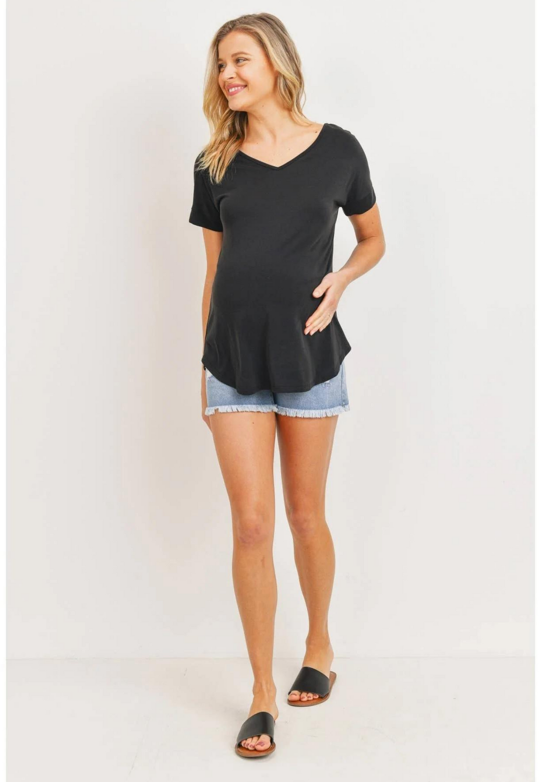 Open Back V-Neck Maternity Basic T-Shirt