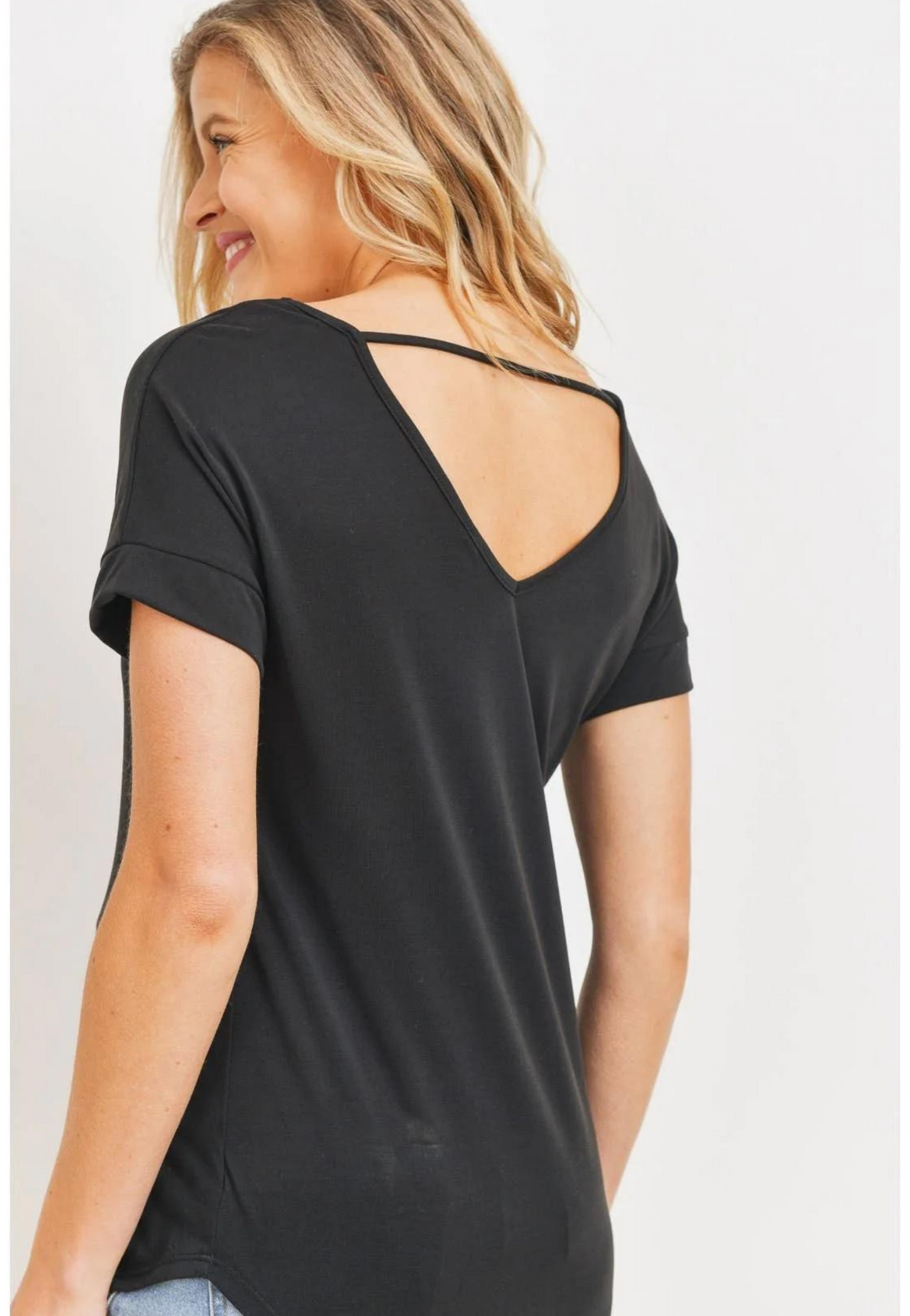 Open Back V-Neck Maternity Basic T-Shirt