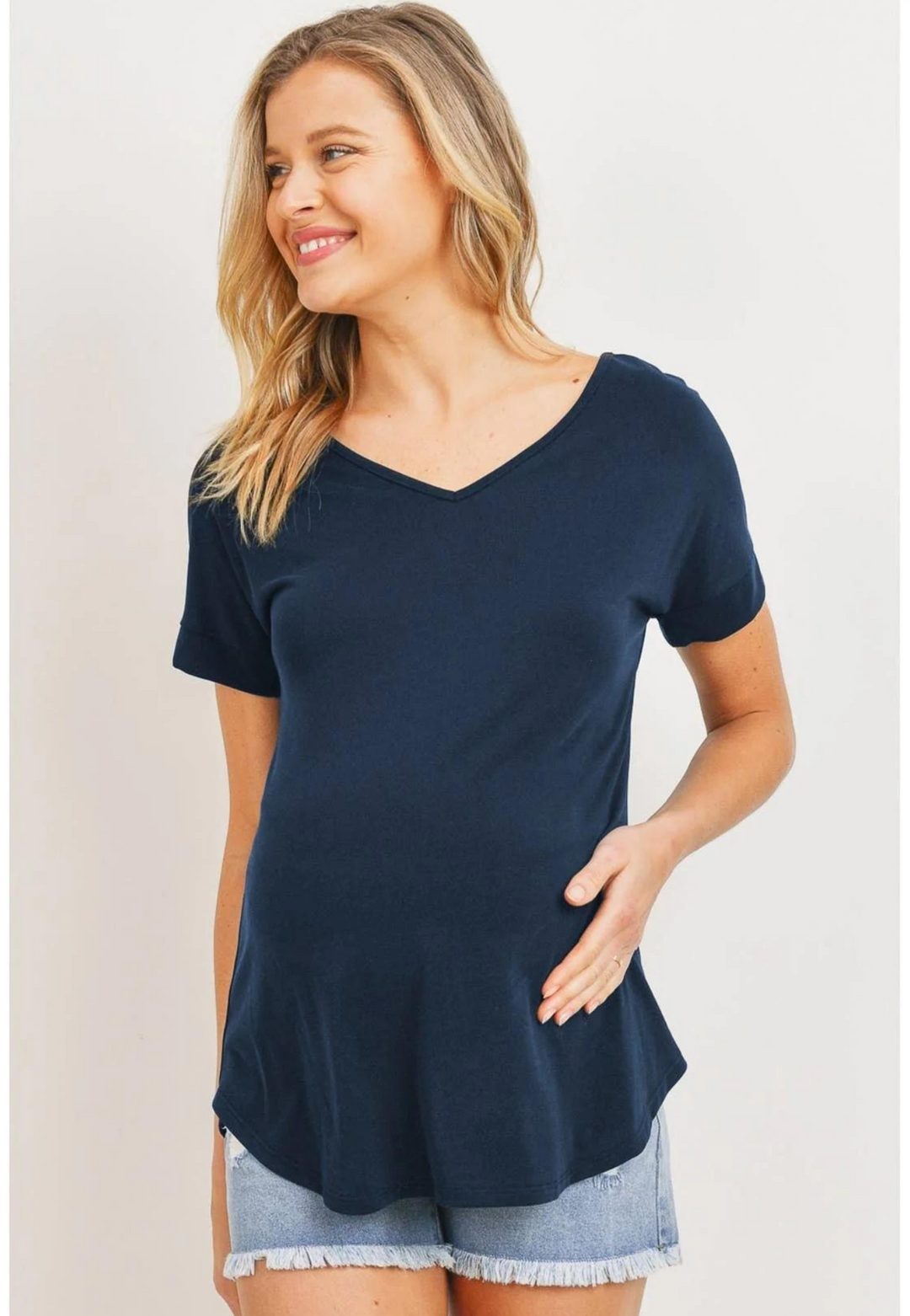 Open Back V-Neck Maternity Basic T-Shirt