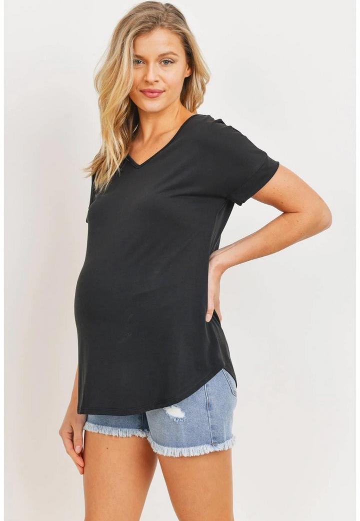 Open Back V-Neck Maternity Basic T-Shirt