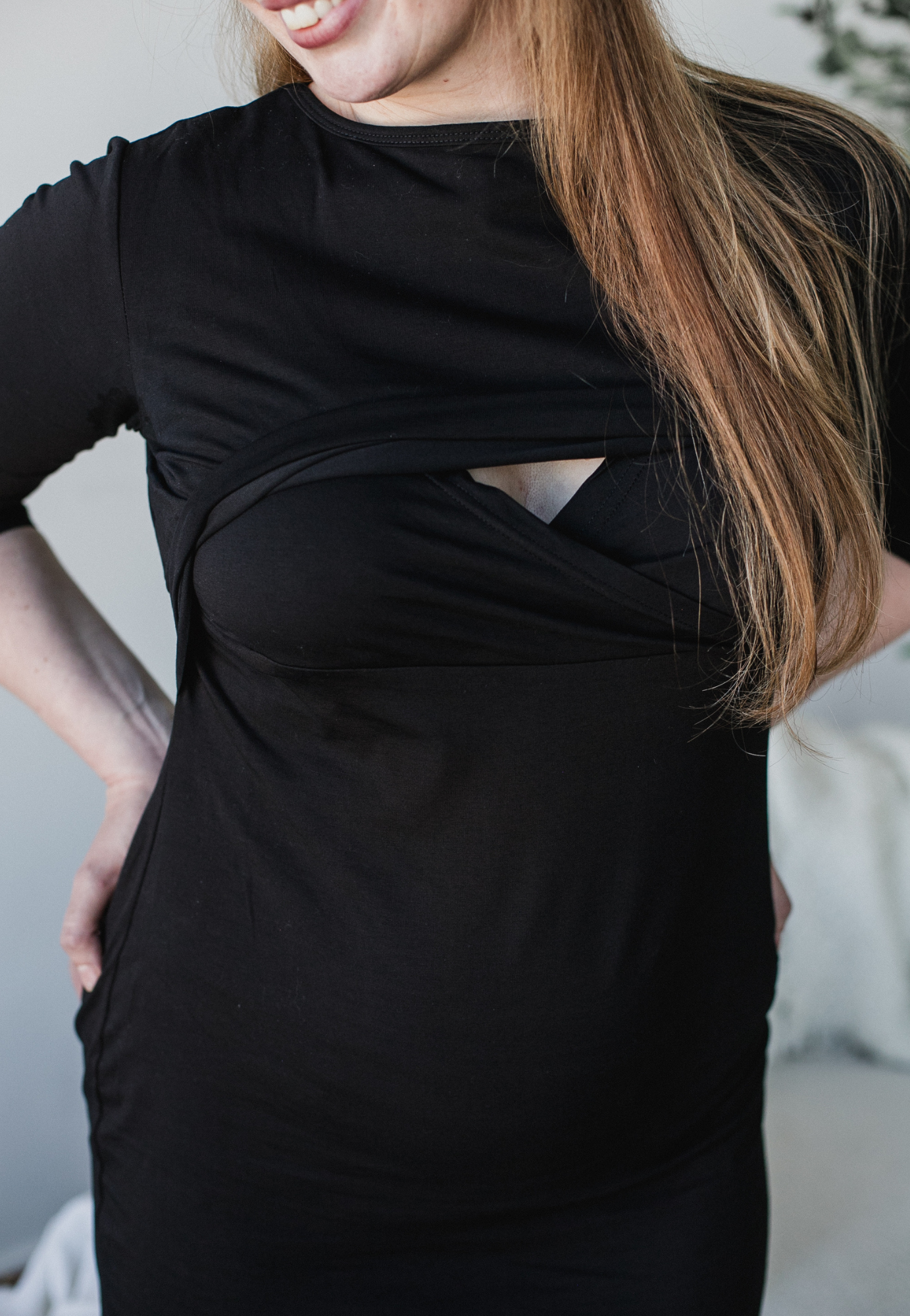 nursing friendly black tie dress