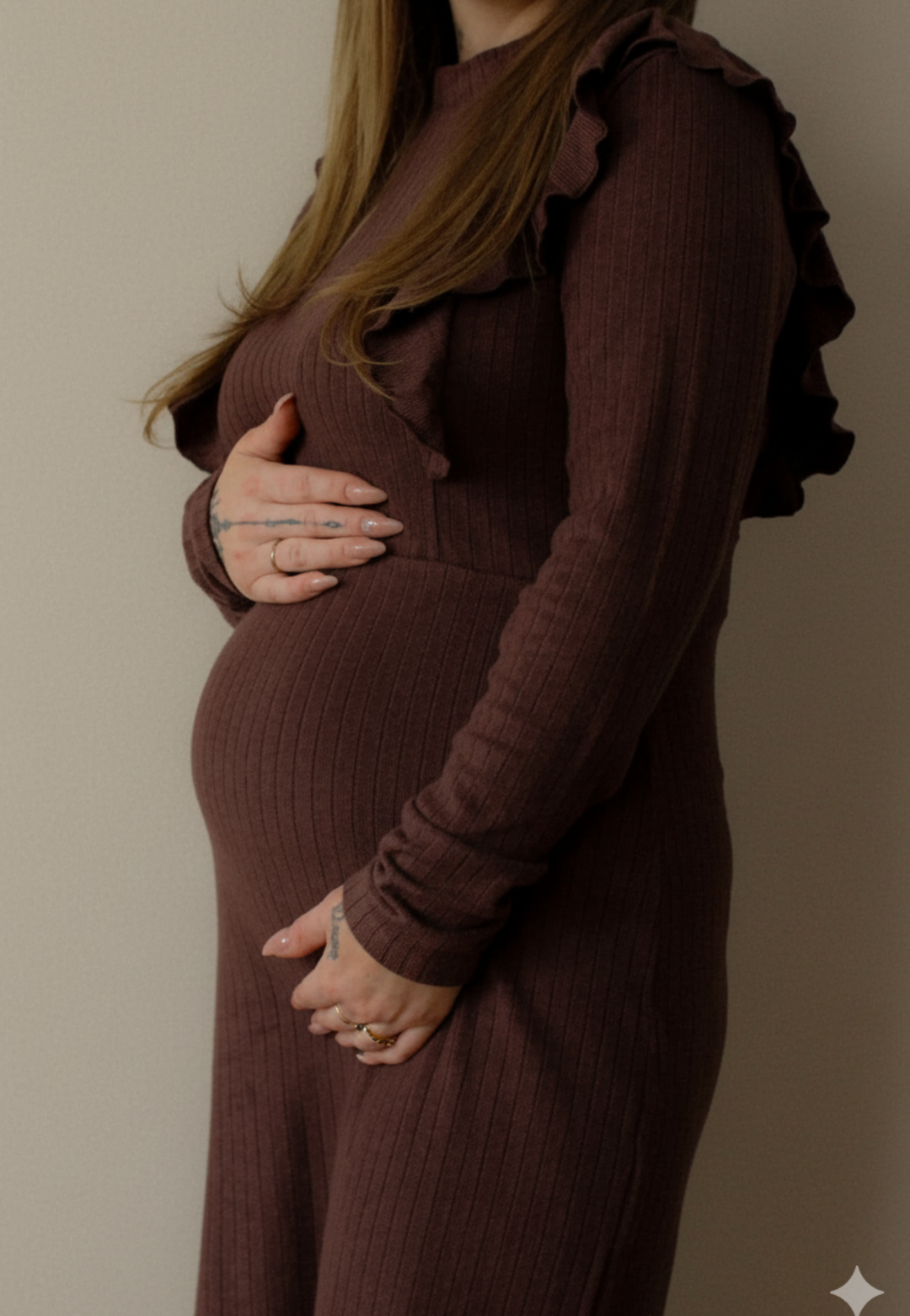 Chocolate Brown Ruffle Maternity Dress