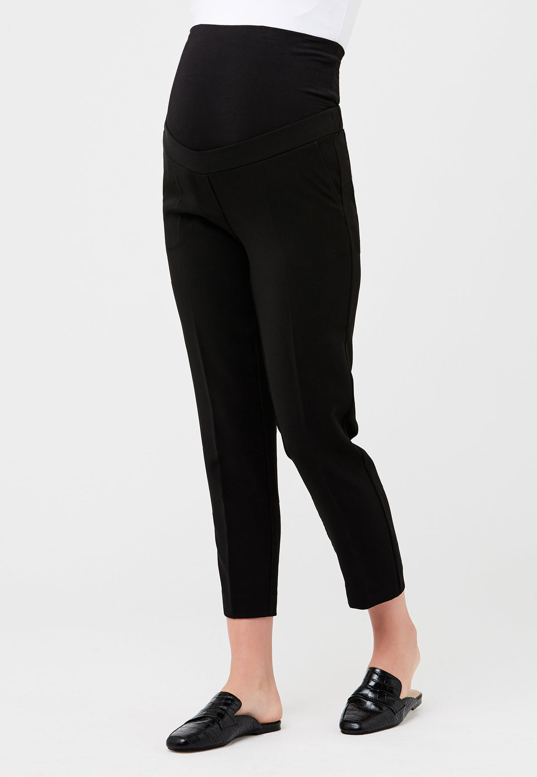 black maternity dress pant. cropped maternity dress pant. maternity pant office. maternity trousers. 