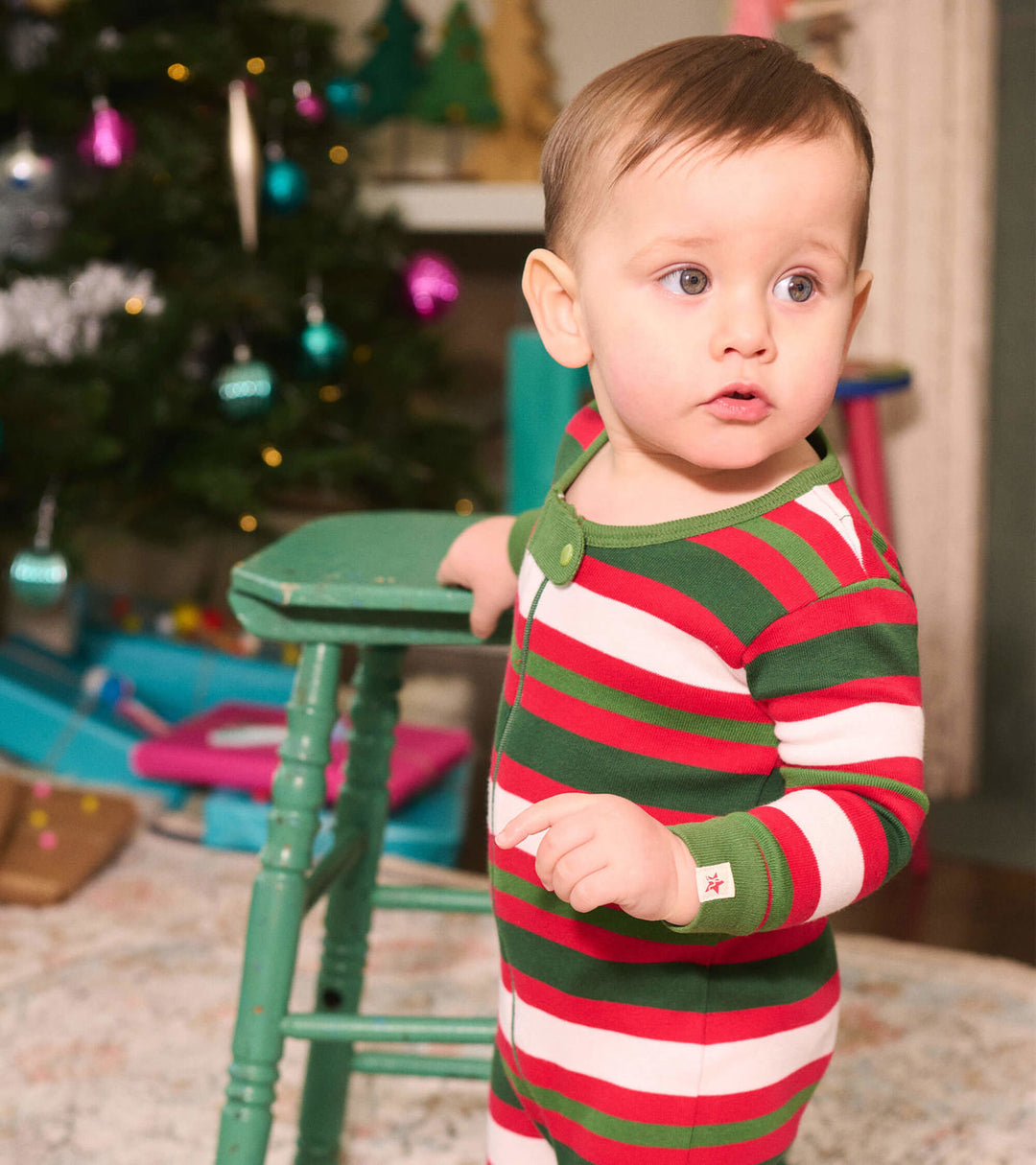 Candy Cane Stripes Organic Cotton Baby Footed Sleeper