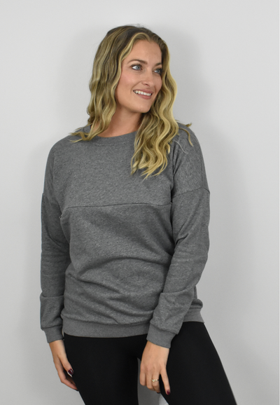 We have created this adorable pullover sweatshirt that's comfortable, maternity friendly, has easy nursing access from both sides.  Maternity clothing Canada.  Nursing clothing Canada.  Ella Bella Basics Canada.